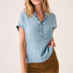 FAHERTY DREAM COTTON GAUZE DESMOND TOP WOMENS INDIGO BLUE MEDIUM